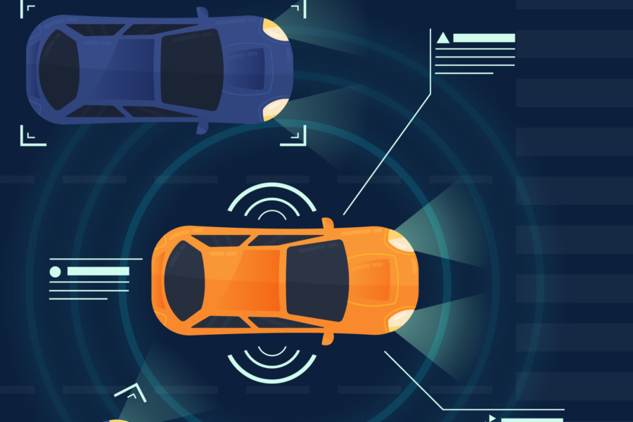 vector top view of futuristic autonomous car with flat design