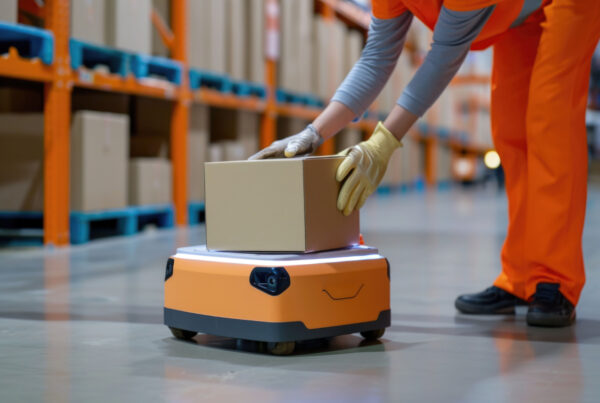 Delivery robot in futuristic environment